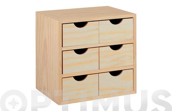 Cajonera pino natural, bloc 3 x 2, 28 x 28 x 20 cm