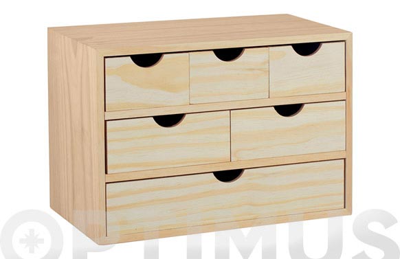 Cajonera pino natural, bloc 3 x 2 x 1, 28 x 40 x 20 cm