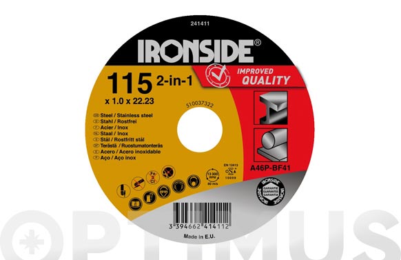 Disco corte acero/inox, 115 x 1,6 x 22 mm