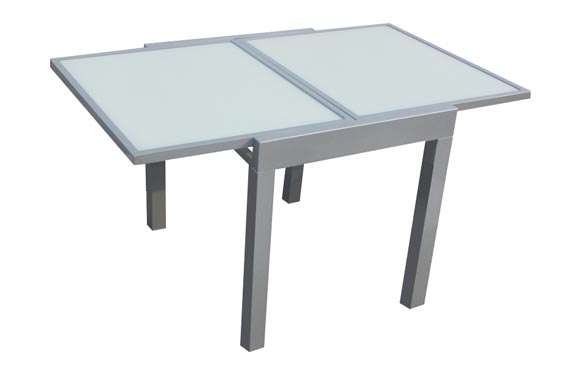 Mesa aluminio/cristal, extensible, 70-140 x 70 cm