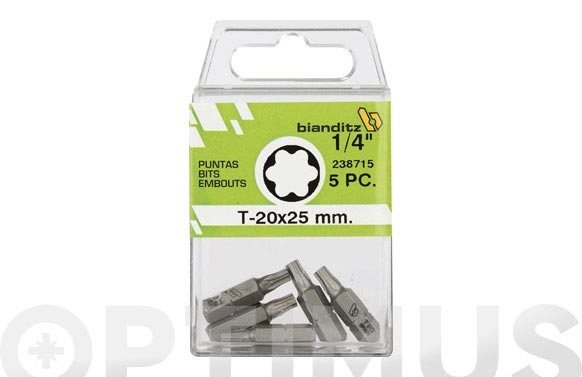 Punta cargolar, Torx, 5 u, 1/4", 30 x 25 mm