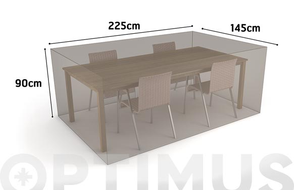 Funda mesa rect. + 4 sillas, visón, 225 x 145 x 90 cm