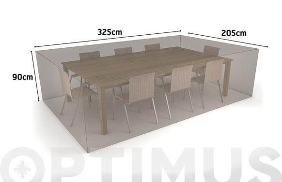 Funda mesa rect. + 8 sillas, visón, 325 x 205 x 90 cm