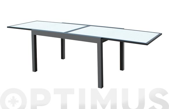 Taula alumini/cristall Practic, extensible, 135-270 x 90 cm