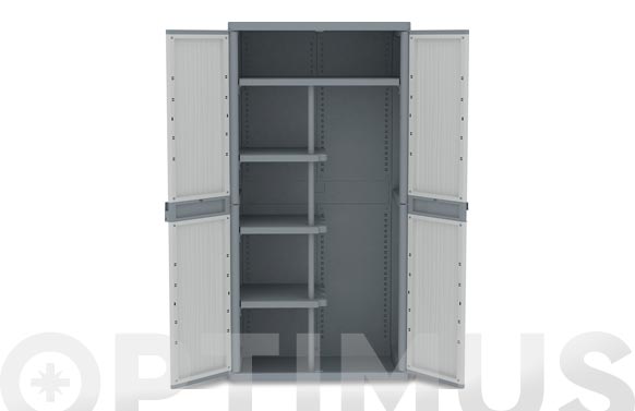 Armario resina escobero, 2 puertas, 4 estantes, gris, 180 x 89,7 x 53,7 cm