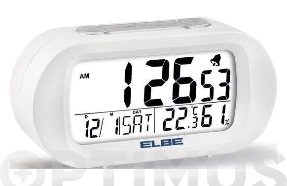 Reloj despertador con termometro, blanco