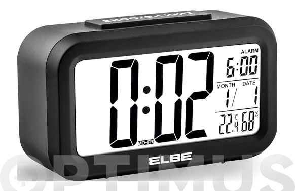 Reloj despertador con termometro, negro