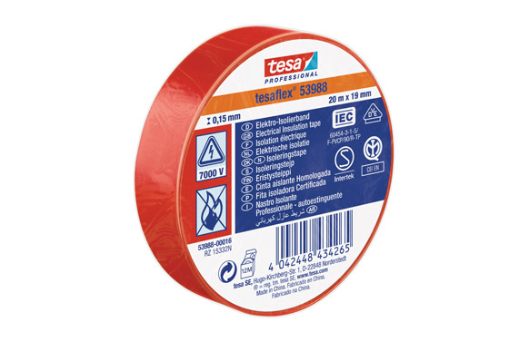 Cinta aïllant Tesaflex, vermella, 20 m x 19 mm