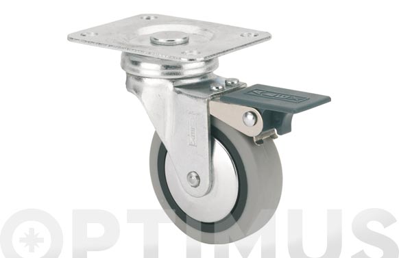 Roda giratòria amb placa i fre, goma gris, Sèrie B-PGI, Ø50