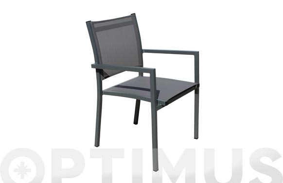 Cadira alumini Dark, textilene gris/marró