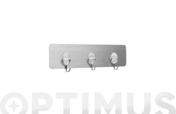 Colgador adherente, inox, 3 ganchos, 290 x 81 x 22 mm