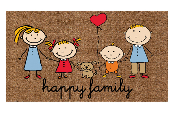 Felpudo coco estampado, "Happy Family", 70 x 40 cm