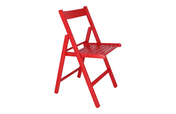 Cadira de fusta, plegable, vermella