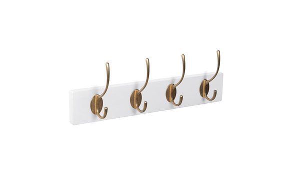 Colgador madera, blanco/oro, 4 ganchos